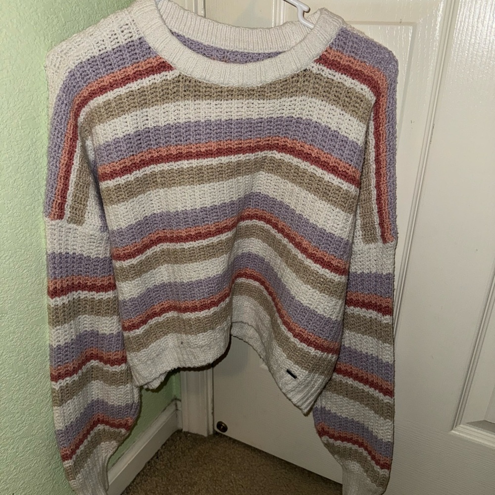 Hollister Cream and Multicolor Knit Sweater